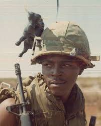 A soldier with a plastic ox...