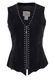 Cripple Creek Raw Edge Black Suede Vest With Studs And Lace