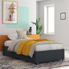 Novogratz twin size kelly bed with storage drawers. Realrooms Alden Platform Bed With Storage Drawers Twin Size Frame In Blue Linen 4366619