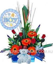 New baby boy flower arrangements delivered free. Abc Flowers Fitzroy Melbourne A045 Epworth Baby Boy Gift Pack With Lilies Roses Gerberas Iris Other Flowers Teddy Bear And Balloon Free Delivery To Epworth Hospital Richmond