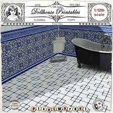 Dollhouse Printables Flooring Wallpaper 1 12 Scale White Blue Floor Tiles Printable Download Digital Sheet For Miniature Diorama Roombox In 2020 Dollhouse Printables Tile Floor Blue Floor