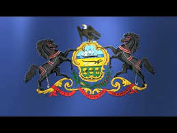 The pennsylvania flag is a blue field bearing the state's coat of arms, with a horse to the left and right of it and an eagle above it. Flag Of Pennsylvania Youtube