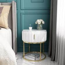 Also known as a nightstand or side table, a bedside table is a place to store everything you immediately need while in bed. Harmony Round White Grey Green Marble Gold Metal Velvet Bedside Table Furniture Home Living Kitchenware Tableware Table Linen Textiles On Carousell