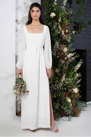 A square neckline is a style with straight lines that form right angles to frame the chest and neck in the shape of a square. Aadina Crepe Column Wedding Dress Collections French Connection