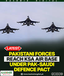 The Saudi Ministry of Defence has announced that a military force from the  Islamic Republic of Pakistan has arrived at King Abdulaziz Air Base under  the Joint Pak-Saudi defence pact. To read