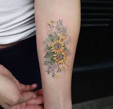 Yellow Wildflowers Tattoo On The Left Inner Forearm Wildflower Tattoo Sunflower Tattoos Forearm Flower Tattoo