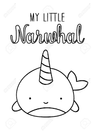 A narwhal the unicorn of the sea is a 16 whale with a large tusk thats actually a tooth. Coloring Pages Black And White Cute Kawaii Hand Drawn Narwhal Royalty Free Cliparts Vectors And Stock Illustration Image 142478048