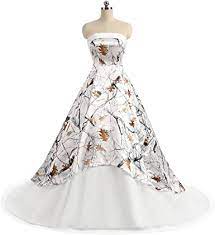 Camo and white wedding dresses. Ilovewedding White Camo Wedding Dress For Bride Strapless A Line Formal Gowns At Amazon Women S Clothing Store