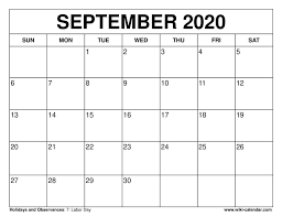 September 2020 Calendar September Calendar Calendar Print Calendar