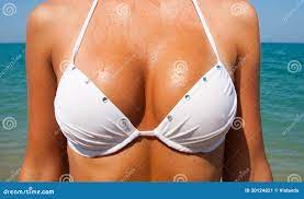 Beautiful Large Female Breasts in a White Swimsuit. Stock Image - Image of  beautiful, people: 30124821