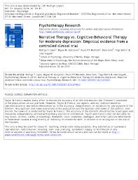This article discusses briefly the concept of cbt formulation and the 5 areas model. Pdf Narrative Therapy Vs Cognitive Behavioral Therapy For Moderate Depression Empirical Evidence From A Controlled Clinical Trial