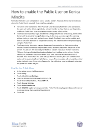 For setup procedures for other network connection methods (smb, ipp/ipps, web service print), refer to user's guide print operations. How To Enable The Public User On Konica Minolta Manualzz
