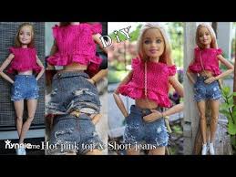diy summer outfits for barbie hot pink crop top short jeans nynnie me youtube american girl clothes patterns barbie clothes patterns diy barbie clothes