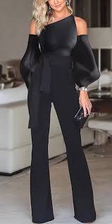Solid Color Off The Shoulder Puff Sleeves Jumpsuit Long Sleeves Design And Short Sleeves Design You Can Optio Kleidung Mode Schwarzer Overall Bekleidungsstile