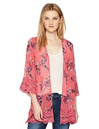 Jolt Womens All Over Print Kimono With Crochet Sleeves And