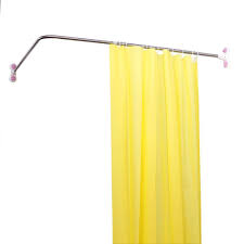 Complete your shower installation with shower curtain rails, poles, rods and non slip bath mats at toolstation. Baoyouni Curved Shower Curtain Rod Suction Cups L Shaped Corner Bath Curtain Rail Bar Metal Expandable Pole 102 X 118 180 Cm Buy Online In United Arab Emirates At Desertcart Ae Productid 59166714