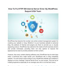 How To Fix Http 500 Internal Server Error By Wordpress Support Usa Team Pdf Wordpress Support Content Management System Fix It