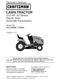Sears canada craftsman lawn mower and tractor manuals. Craftsman 917 276601 Operator S Manual Pdf Download Manualslib