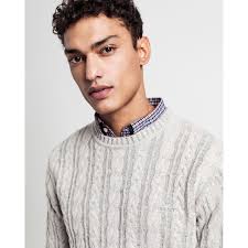 GANT Winter Faded Cable Crew Sweater in GREY MELANGE