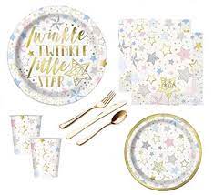 Gender Neutral Baby Shower Birthday Party Supplies Twinkle Twinkle Little Star Large And Small Plates Napkins Cups And Premium Quality Gold Shiny Plasticwar Baby Shower Party Decorations Gender Neutral