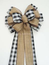 Black And White Buffalo Check Ribbon Black White Buffalo Plaid Burlap Bow Black White Cabin Check Christmas Topper Bow Black White Buffalo Plaid Bow Christmas Lodge Wreath Bow How To Make Bows Diy Wreath Bow Bows Diy