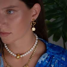 Chunky Freshwater Pearl Necklace, Gold Statement Necklace, Summer Necklace,  Beach Jewelry, Unique Greek Jewelry, Gift for Her, Choker Pearls