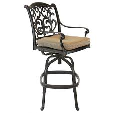 The armrest and backrest design of the bar stools are curved and designed to be ergonomic. Heritage Outdoor Living Flamingo Cast Aluminum Outdoor Patio Bar Stool With Seat Cushion Antique Bronze