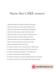 What kind of cake is found on the ocean floor? Name That Cake Bridal Shower Game Answer Sheet Bridal Shower Activities Cake Bridal Bridal Shower Games