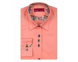 Product details style 100% viscose floral print hawaiian shirt in pink. Ll 3295 Women S Peach Pink Floral Print Trim Shirt With Coloured Buttons Quality Designed Shirts