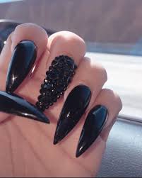 Long Black Almond Shaped Nails 