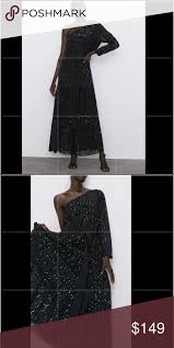 Zara Sequinned Asymmetric Dress Black 2731 281 Asymmetrical Dress Dresses Black Dress