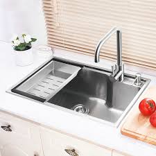 Sinks installed under the counter where the edges are flush create clean, seamless lines around your sink that's popular in modern and. Drop In Kitchen Sink Single Bowl Brushed Stainless Steel Sink Faucet Not Included Hm6545l