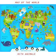 Map Of The World With Animals Wallpaper Wallsauce Ca Map World Map Cartoon World