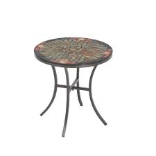 Alfresco Sagrada Black 20 In Round Metal And Ceramic Mosaic Outdoor Side Table With Tiled Top 28 1332 The Home Depot In 2020 Outdoor Side Table Metal Outdoor Side Table Patio Side Table
