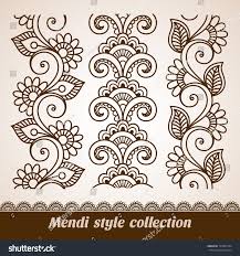 Ornamental Seamless Borders Vector Set With Abstract Floral Elements In Indian Style Mendi Collection ヘナデザイン ヘナ模様 メヘンディ デザイン
