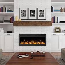 Diy fireplace surround and electric fireplace insert build. Hastings Home 50 In W Black Fan Forced Electric Fireplace Lowes Com Built In Shelves Living Room Home Fireplace White Brick Fireplace