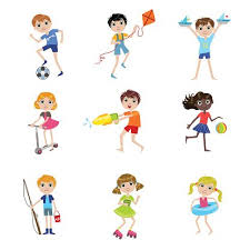 Learn how to draw summer vacation pictures using these outlines or print just for coloring. Kids On Summer Vacation Collection Clipart Image