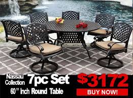 Patio dining sets clearance closeout. Patio Furniture Sale Nassau 7 Piece Set With 60 Inch Round Table For 6 Person Zenpatio