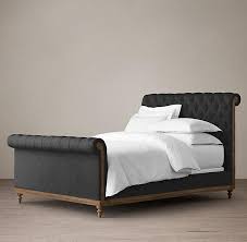 The shipping box is big and heavy. Churchill Beige Fabric Sleigh Bed With Footboard