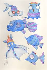 Funny Fish Art Blue Fish Wall Decor Blue Fish Painting Funny Poster Blue Octopus Wall Art Blue Watercolor Kids Room Decor Octopus Octopus Wall Art Funny Posters Fish Art