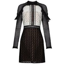 Black And White Self Portrait Dress Self Portrait Geometric Guipure Lace Mini Dress 435 Liked On Polyvore Featurin Black And White Cocktail Dresses Mini Dress Black And White Evening Dresses