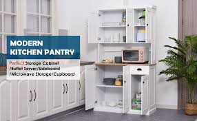 Homcom 71 Inch Freestanding Kitchen Cabinet With Top And Bottom Enclosed Storage Cabinet Space One Drawer Large Open Space With Microwave Oven Stand White Amazon Ca Home Kitchen