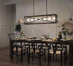 Moorgate Lodge Country Rustic Linear Chandelier 7lt In Black Farmhouse Dining Room Lighting Dining Room Lighting Dining Room Light Fixtures