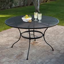 Woodard Stanton 48 In Round Wrought Iron Patio Dining Table Textured Black Www Hay Round Patio Table Wrought Iron Patio Table Wrought Iron Patio Furniture