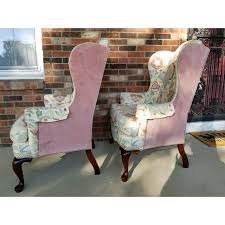 Queen anne accent chair.woodmark originals queen anne style wing back armchair. Vintage Woodmark Original Embroidered Wingback Chairs A Pair Chairish