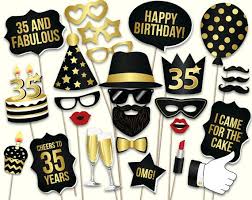 Turning 35 35th Birthday Party Ideas For Husband 35th Birthday Photo Booth Props Printable Pdf Black And Gold Etsy Birthday Props Birthday Photo Booths Birthday Photos