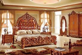 Hot Item Solid Wood Carving Luxurious Classic Leather Bed Th 506 Furniture Bed Furniture Leather Bed