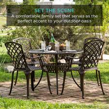 Lopez 7 piece cast aluminum outdoor dining set copper. Best Choice Products 5 Piece All Weather Cast Aluminum Patio Dining Set With Chairs Umbrella Hole Lattice Weave Design Walmart Com Walmart Com