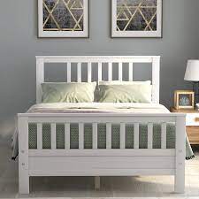 Platform beds consist of a base made of wood, metal, or upholstered wood. Amazon Com White Bed Frame Full 500lb Heavy Duty Julyfox Hard Wood Platform Bed With Headboard Slatted Footboard No Box Spring Needed Full White Kitchen Dining