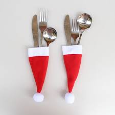 Christmas Santa Hat Cutlery Holders Table Place Decoration Package Of 8 In 2021 Christmas Tableware Christmas Table Decorations Christmas Hat